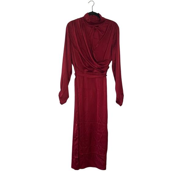 Alexia Admor Red Silky Mock Neck Wrap Dress - Size 14 - Picture 4 of 10
